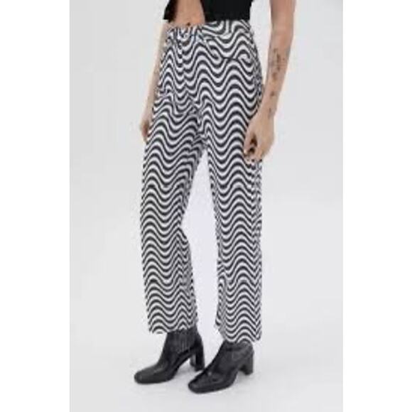 The RAGGED Priest Wave Print Dad Jeans Geometric Black & White Print Size 32 - Picture 1 of 5